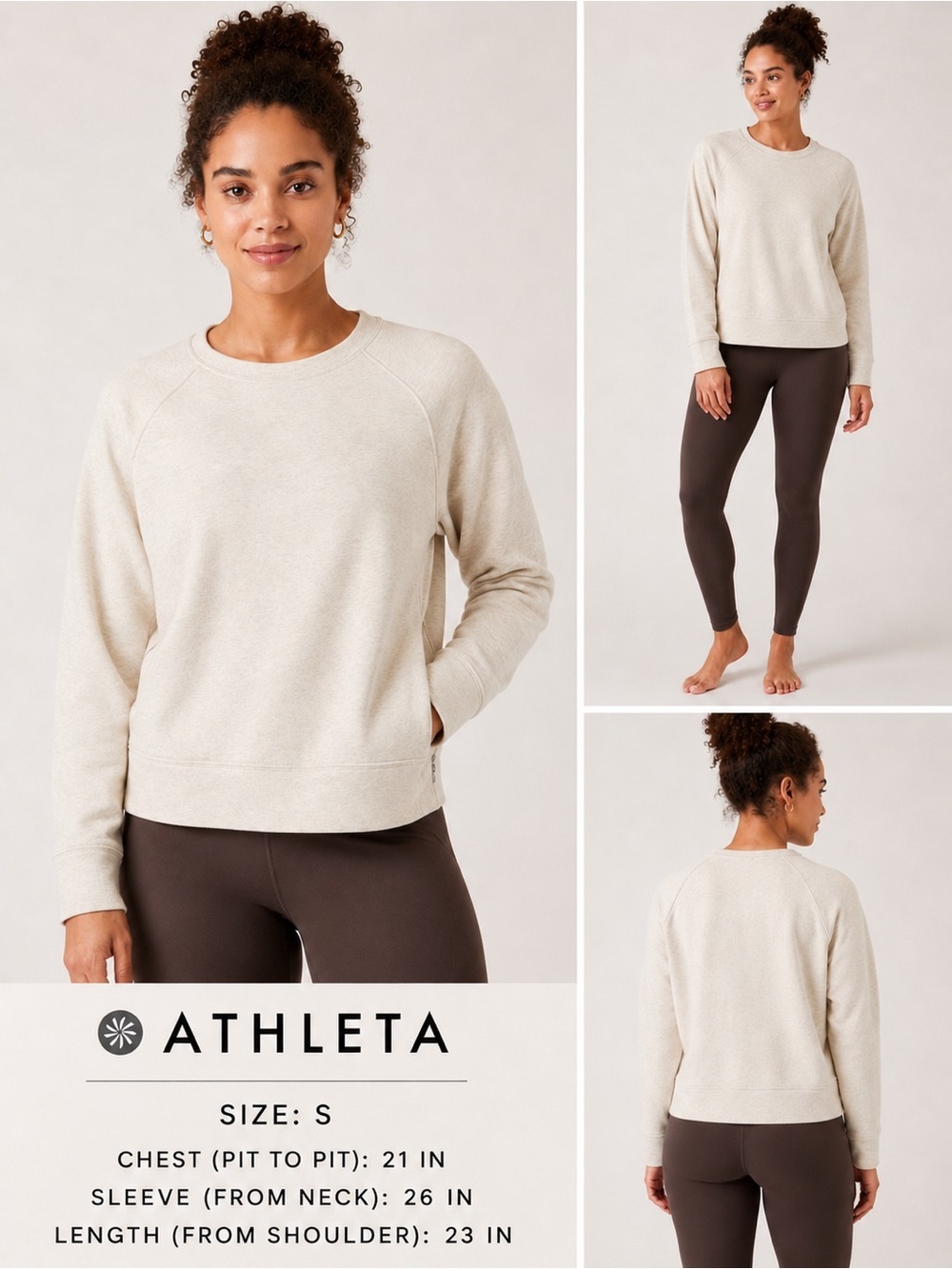 Athleta Women’s Cream Pullover Sweatshirt Size S Athleisure Cozy Top